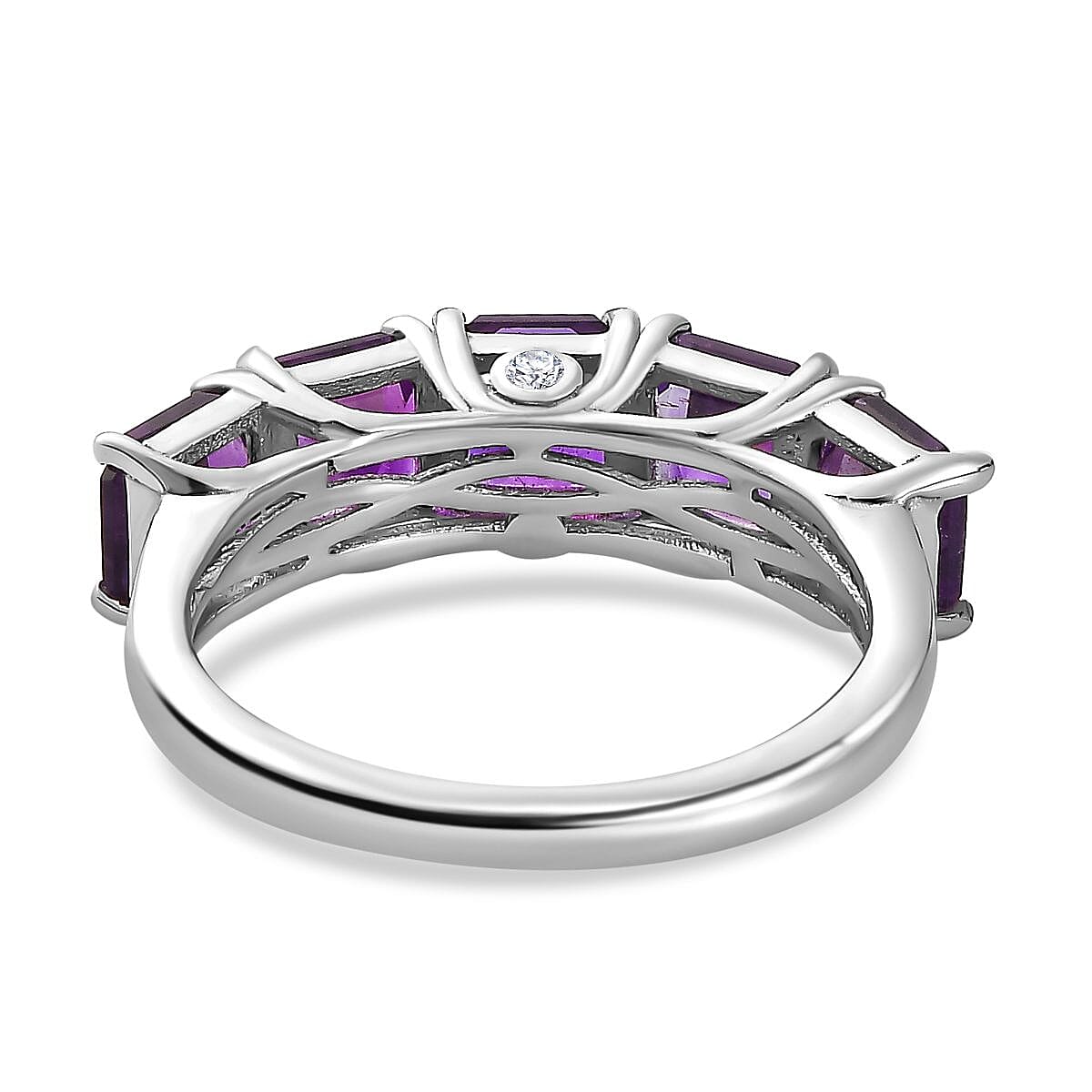 Moroccan Amethyst & Natural Zircon 5 Stone Ring in Platinum Overlay Sterling Silver 2.85 Ct.