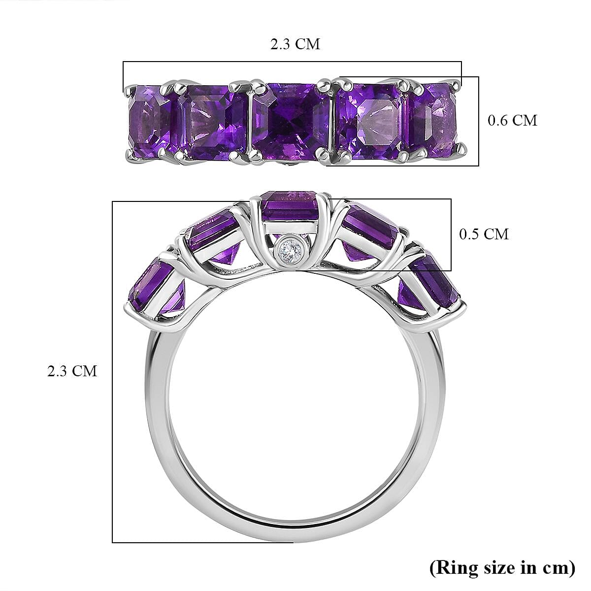 Moroccan Amethyst & Natural Zircon 5 Stone Ring in Platinum Overlay Sterling Silver 2.85 Ct.