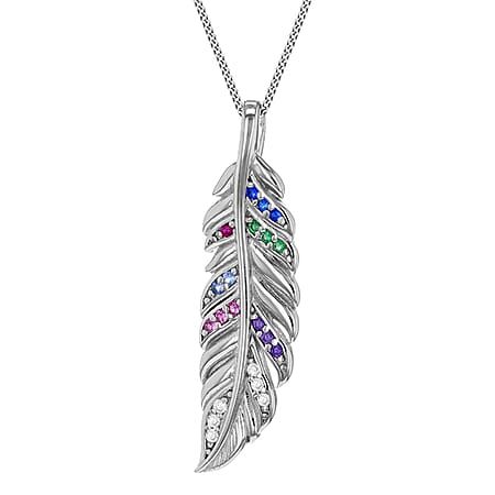 Feather Pendant in Sterling Silver Multi Colour Cubic Zirconia