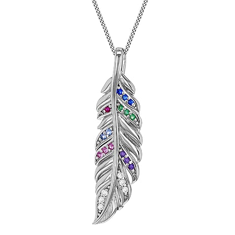 Multi Cubic Zirconia Feather Pendant in Sterling Silver