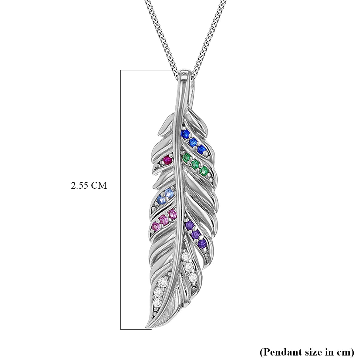 Multi Cubic Zirconia Feather Pendant in Sterling Silver