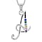 F Initial Silver Pendant with Multi Gemstone