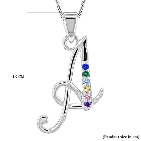 Multi Cubic Zircona Script A Initial Pendant in Sterling Silver