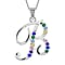 F Initial Silver Pendant with Multi Gemstone