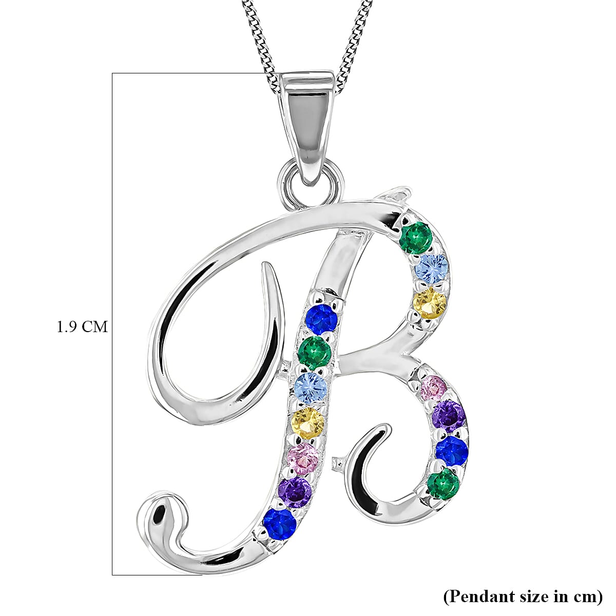 Multi Cubic Zircona Script B Initial Pendant in Sterling Silver