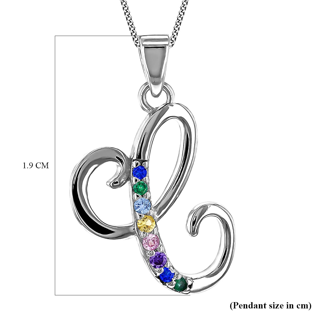Multi Cubic Zircona Script C Initial Pendant in Sterling Silver