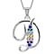 F Initial Silver Pendant with Multi Gemstone