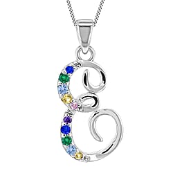 O Initial Silver Pendant with Multi Gemstone