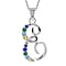 F Initial Silver Pendant with Multi Gemstone