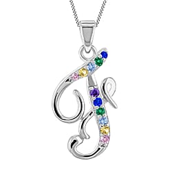O Initial Silver Pendant with Multi Gemstone
