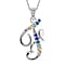 F Initial Silver Pendant with Multi Gemstone