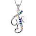 A Initial Silver Pendant with Multi Gemstone