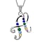 F Initial Silver Pendant with Multi Gemstone