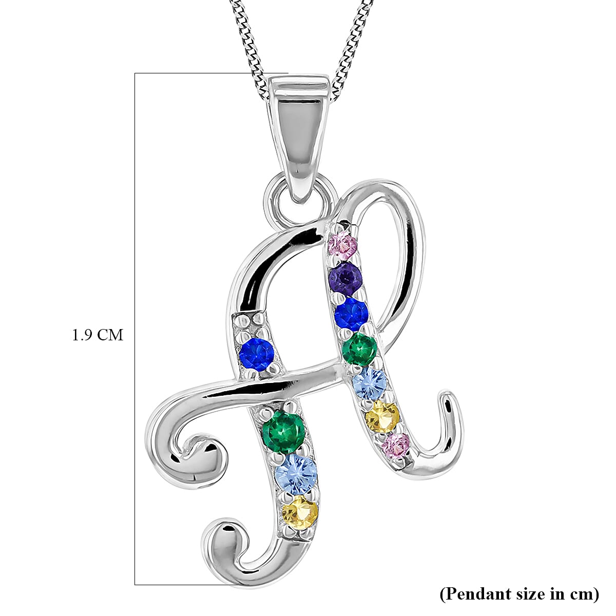 Multi Cubic Zircona Script H Initial Pendant in Sterling Silver