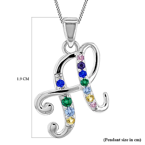 Multi Cubic Zircona Script H Initial Pendant in Sterling Silver
