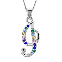 O Initial Silver Pendant with Multi Gemstone