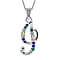 F Initial Silver Pendant with Multi Gemstone