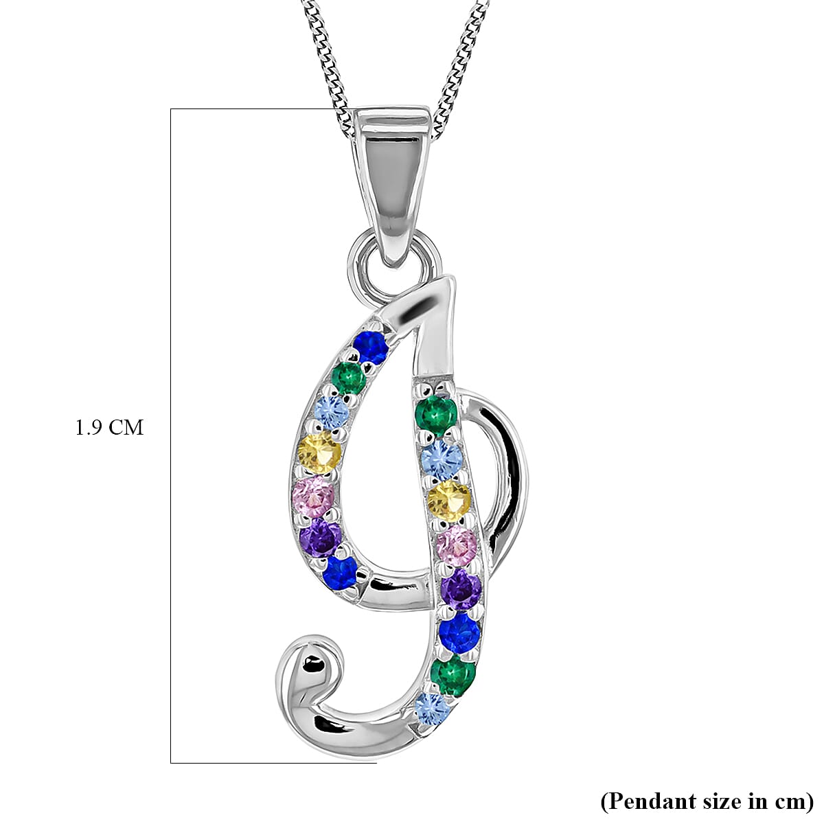 Multi Cubic Zircona Script I Initial Pendant in Sterling Silver