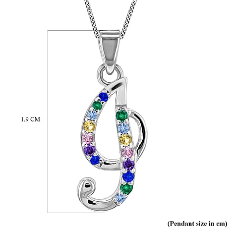 Multi Cubic Zircona Script I Initial Pendant in Sterling Silver