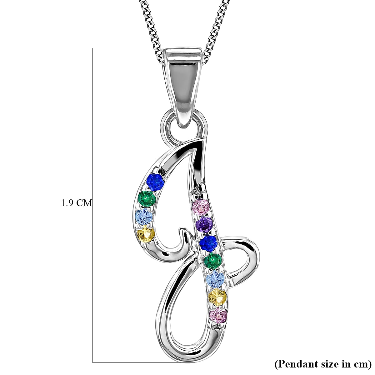 Multi Cubic Zircona Script J Initial Pendant in Sterling Silver