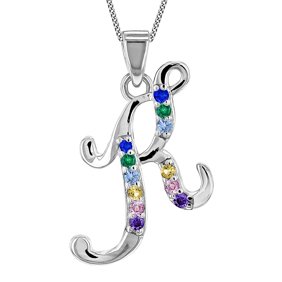 Multi Cubic Zircona Script K Initial Pendant in Sterling Silver