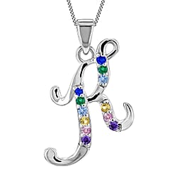O Initial Silver Pendant with Multi Gemstone