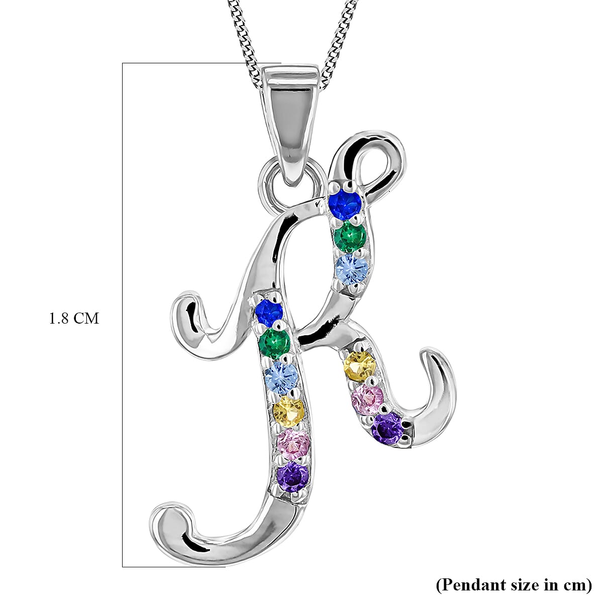 Multi Cubic Zircona Script K Initial Pendant in Sterling Silver