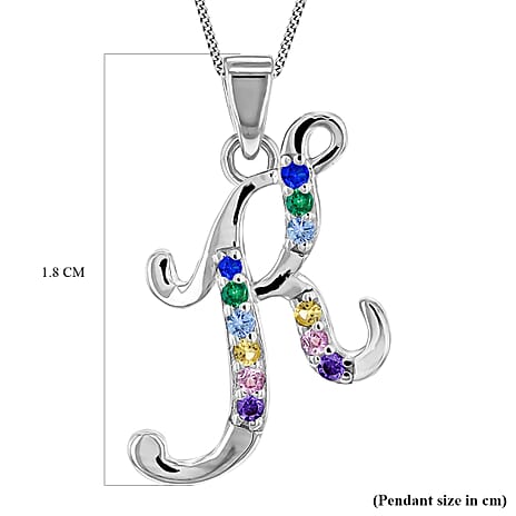 Multi Cubic Zircona Script K Initial Pendant in Sterling Silver