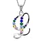 F Initial Silver Pendant with Multi Gemstone