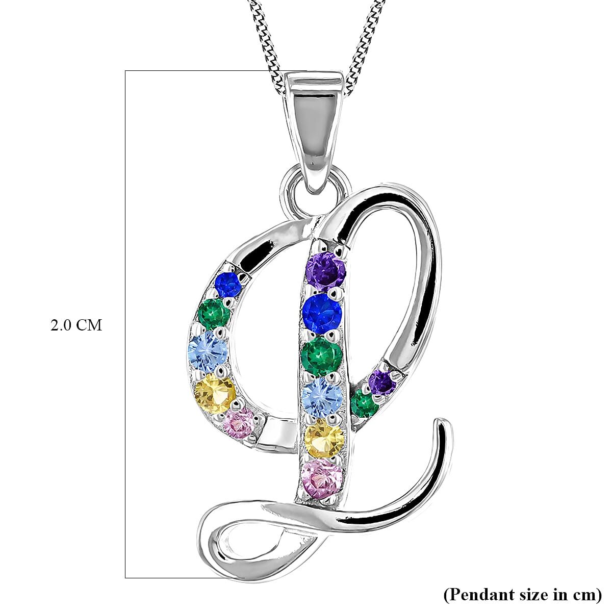 Multi Cubic Zircona Script L Initial Pendant in Sterling Silver