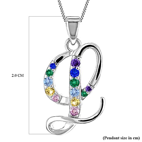 Multi Cubic Zircona Script L Initial Pendant in Sterling Silver
