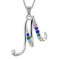 O Initial Silver Pendant with Multi Gemstone