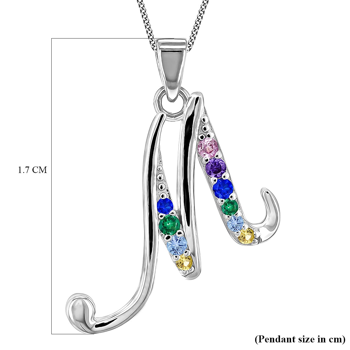 Multi Cubic Zircona Script M Initial Pendant in Sterling Silver