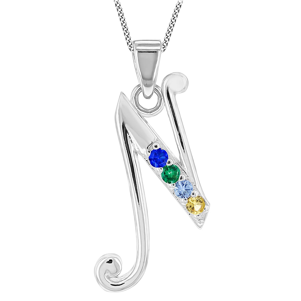 Multi Cubic Zircona Script N Initial Pendant in Sterling Silver