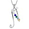 F Initial Silver Pendant with Multi Gemstone