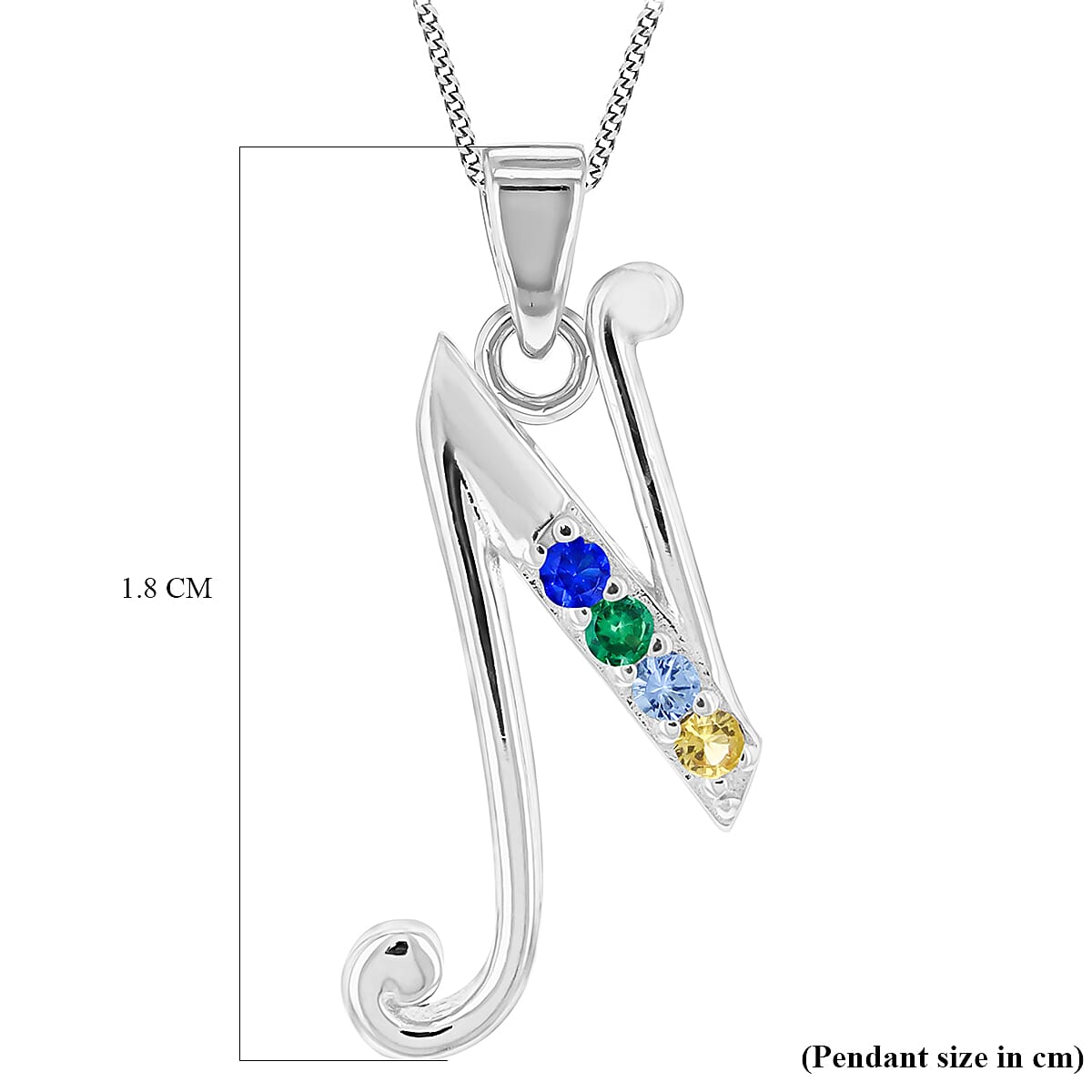 Multi Cubic Zircona Script N Initial Pendant in Sterling Silver