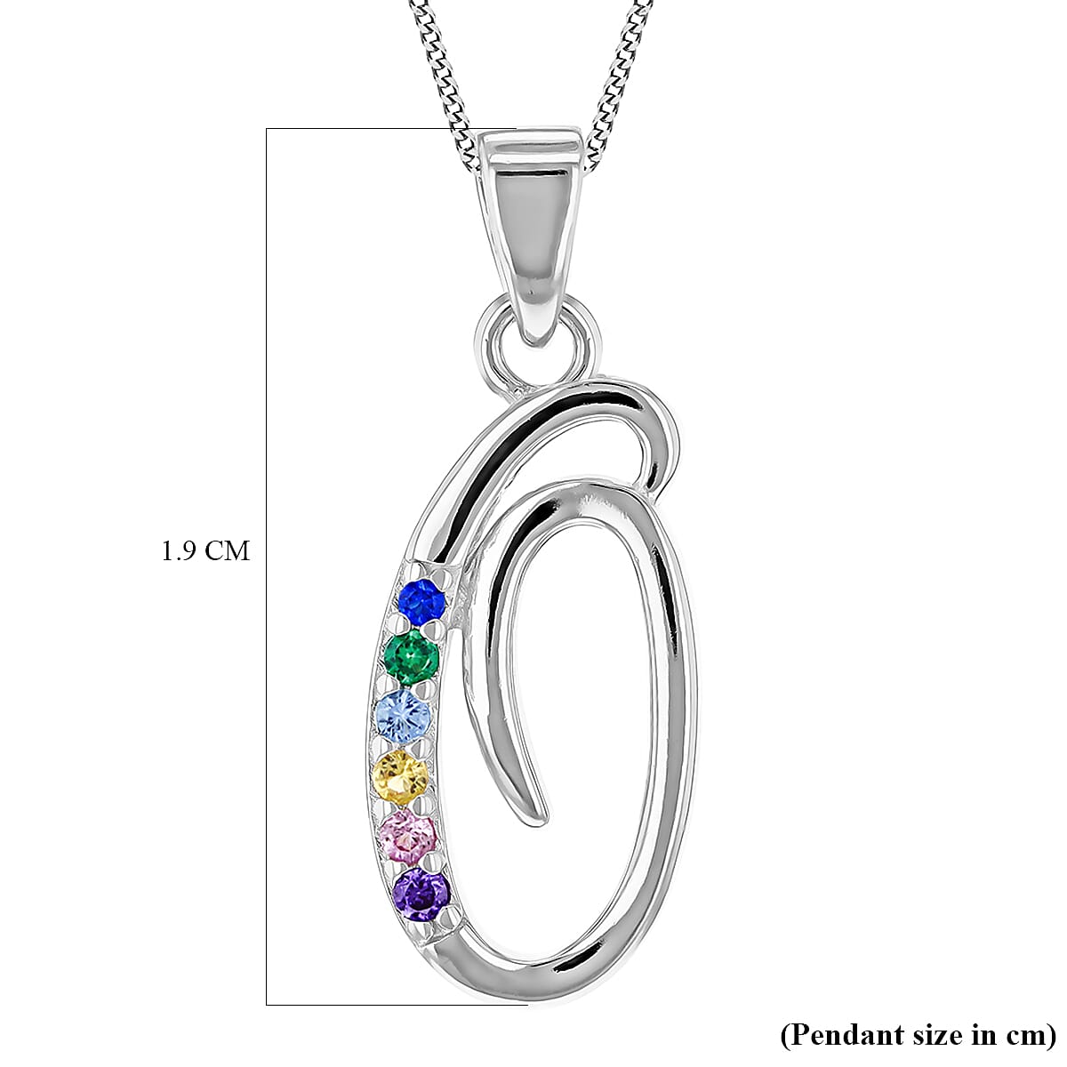 Multi Cubic Zircona Script O Initial Pendant in Sterling Silver