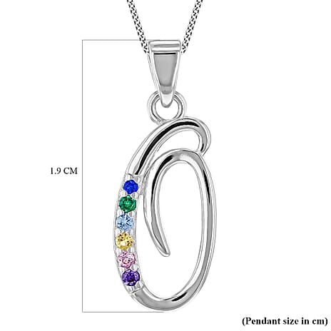 Multi Cubic Zircona Script O Initial Pendant in Sterling Silver