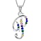 F Initial Silver Pendant with Multi Gemstone