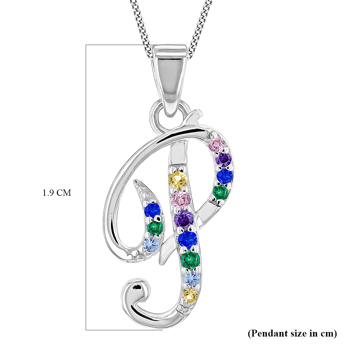 Multi Cubic Zircona Script P Initial Pendant in Sterling Silver