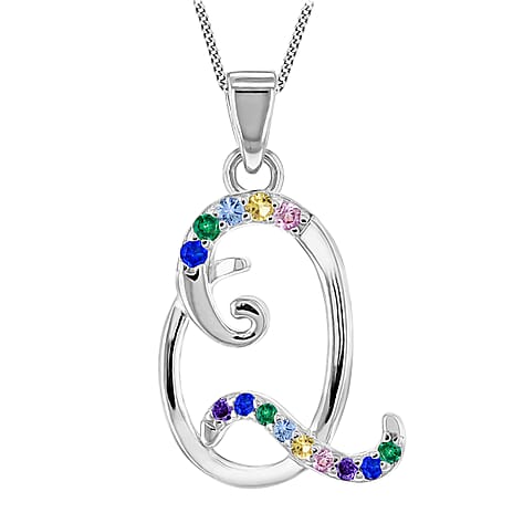 Multi Cubic Zircona Script Q Initial Pendant in Sterling Silver