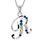 F Initial Silver Pendant with Multi Gemstone