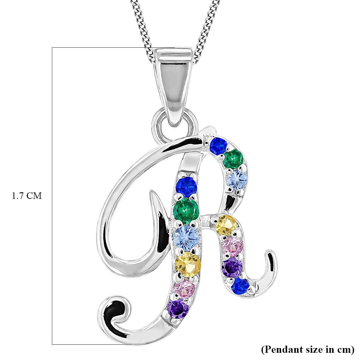 Multi Cubic Zircona Script R Initial Pendant in Sterling Silver