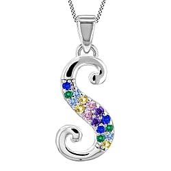 O Initial Silver Pendant with Multi Gemstone