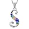 F Initial Silver Pendant with Multi Gemstone