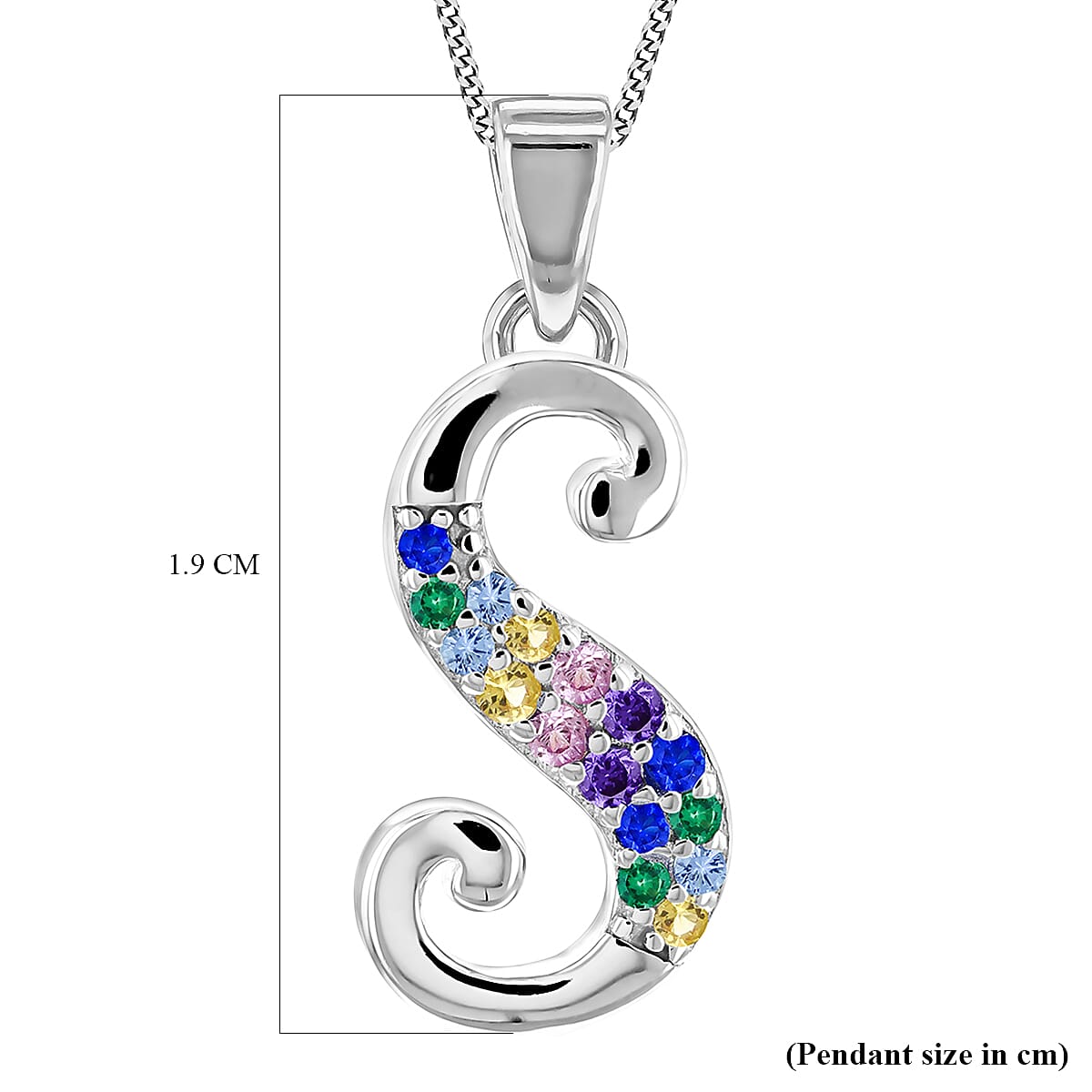 Multi Cubic Zircona Script S Initial Pendant in Sterling Silver