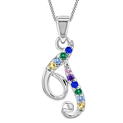 O Initial Silver Pendant with Multi Gemstone
