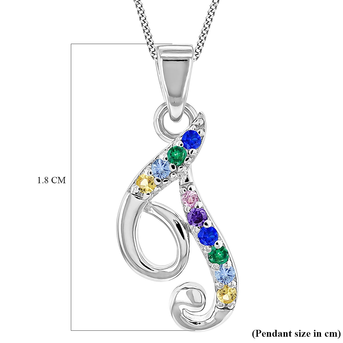 Multi Cubic Zircona Script T Initial Pendant in Sterling Silver
