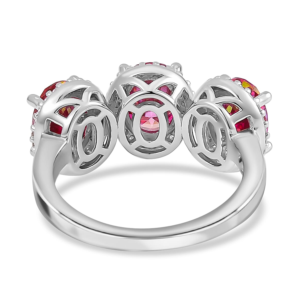 Pink & White Moissanite Ring in Rhodium Overlay Sterling Silver 4.38 Ct Pink & White Moissanite Ring in Rhodium Overlay Sterling Silver 4.38 Ct