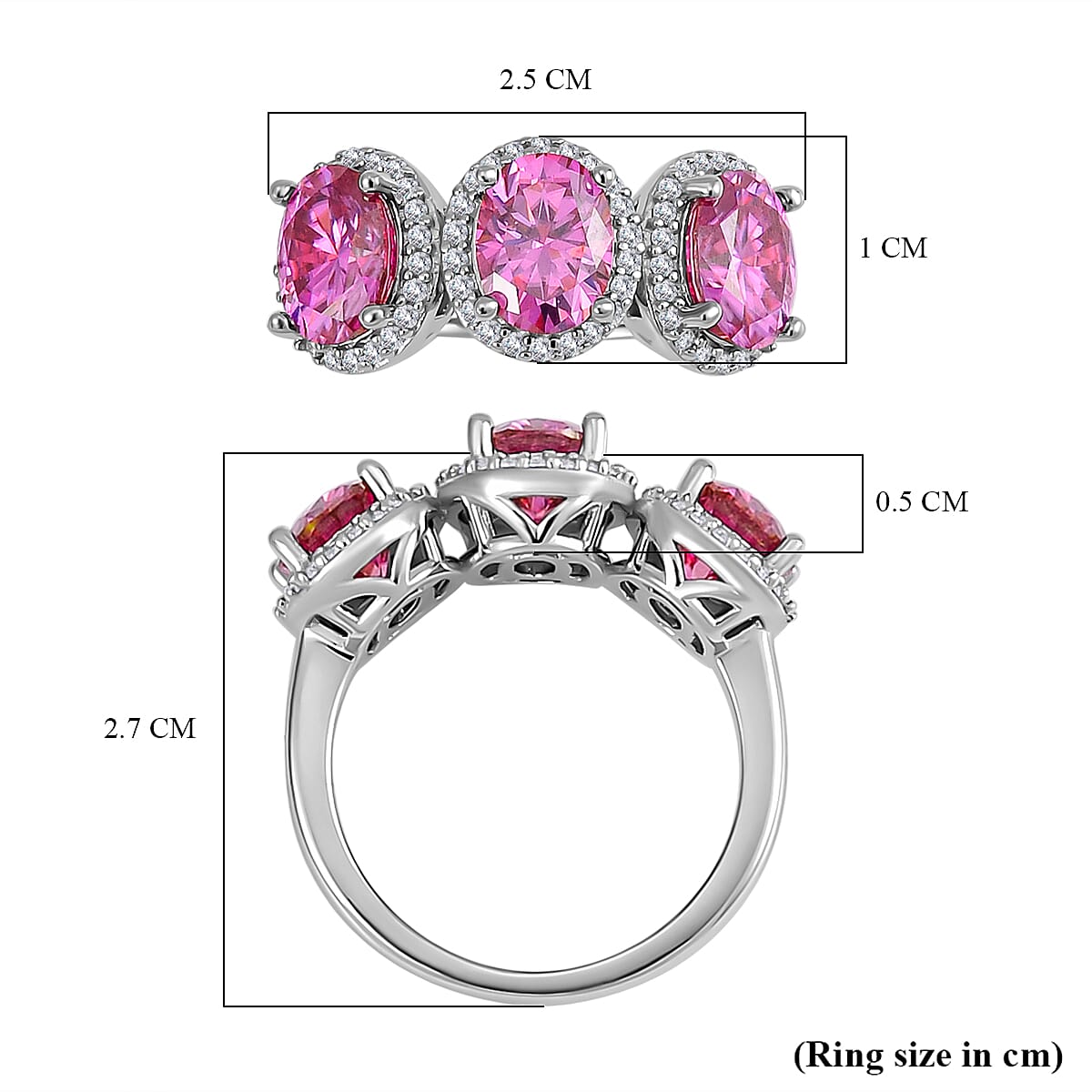 Pink & White Moissanite Ring in Rhodium Overlay Sterling Silver 4.38 Ct Pink & White Moissanite Ring in Rhodium Overlay Sterling Silver 4.38 Ct